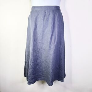 Unbranded Skirt Women L Steel Blue 100% Hemp Midi Elastic Back Waist Flat Front